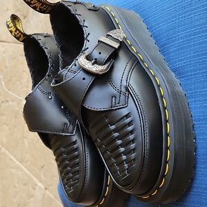 DR MARTENS Ramsey Creepers Quad Monk Loafers Woven Black Leather, Unisex: M5, W6